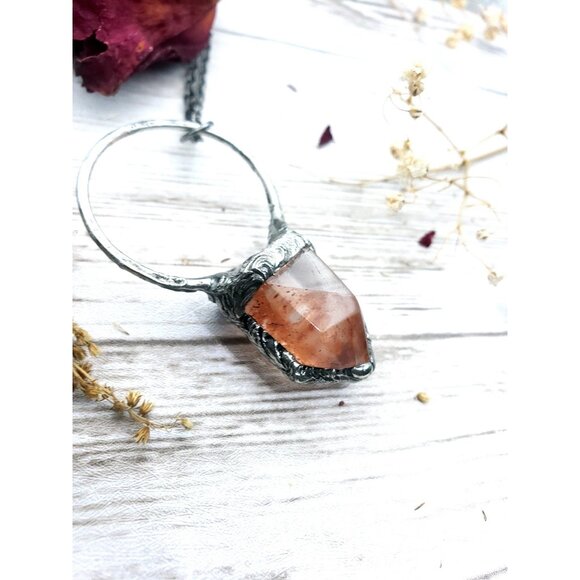 Fire quartz crystal necklace handmade - Picture 9 of 12